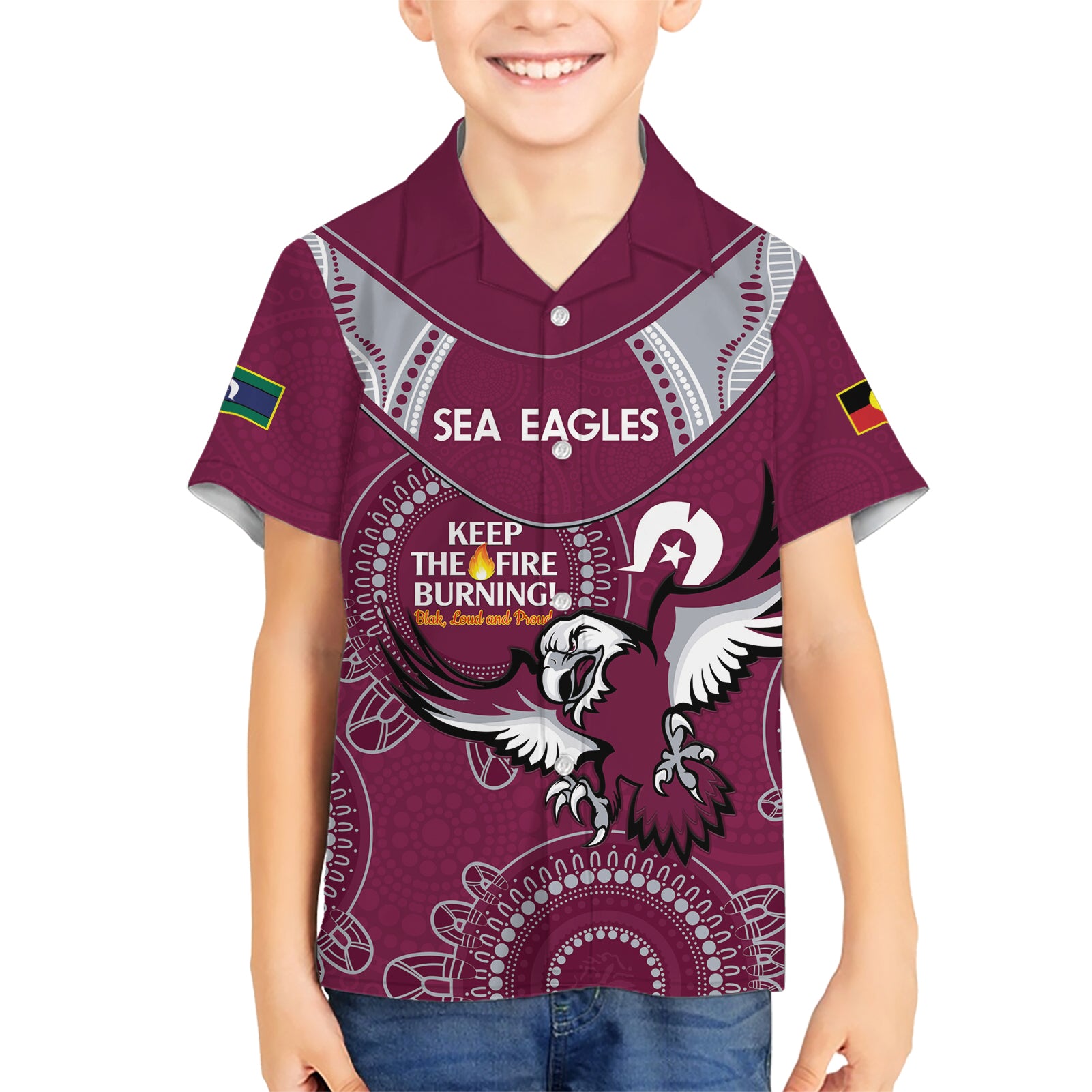 Custom NRL Sea Eagles NAIDOC Week Hawaiian Shirt Keep The Fire Burning Indigenous Art - Vibe Hoodie Shop