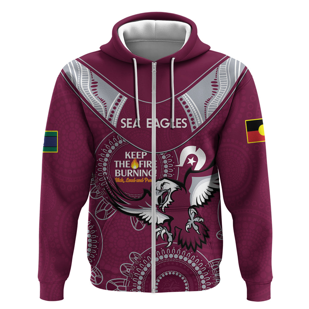 Custom NRL Sea Eagles NAIDOC Week Hoodie Keep The Fire Burning Indigenous Art - Vibe Hoodie Shop