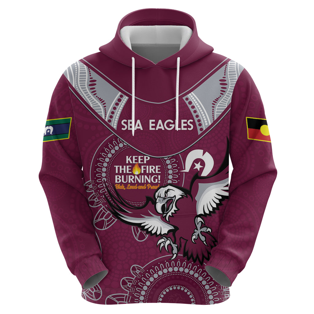 Custom NRL Sea Eagles NAIDOC Week Hoodie Keep The Fire Burning Indigenous Art - Vibe Hoodie Shop