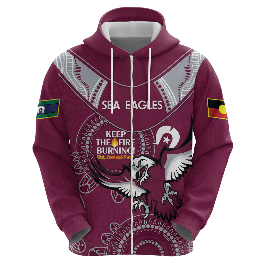 Custom NRL Sea Eagles NAIDOC Week Hoodie Keep The Fire Burning Indigenous Art - Vibe Hoodie Shop