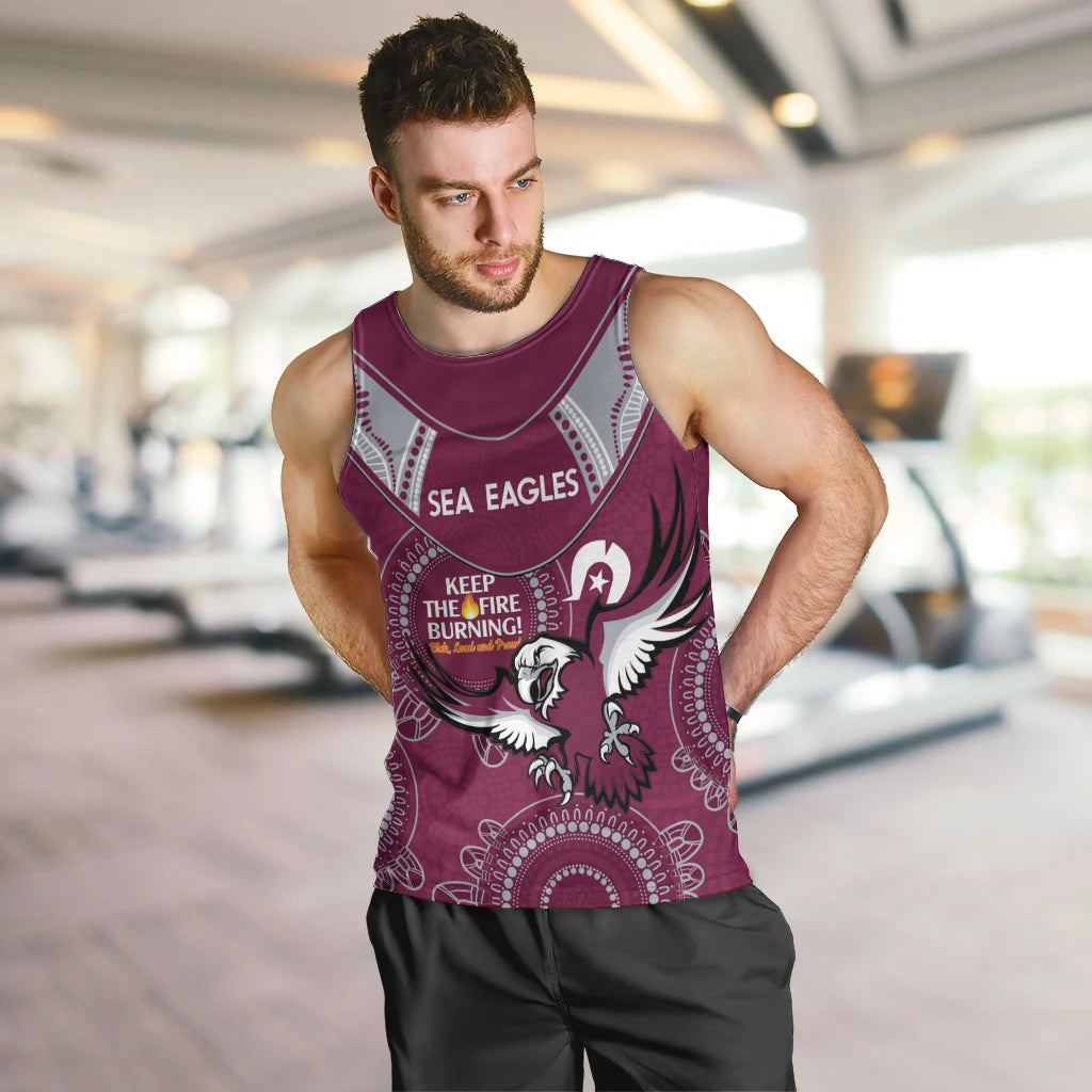 Custom NRL Sea Eagles NAIDOC Week Men Tank Top Keep The Fire Burning Indigenous Art - Vibe Hoodie Shop