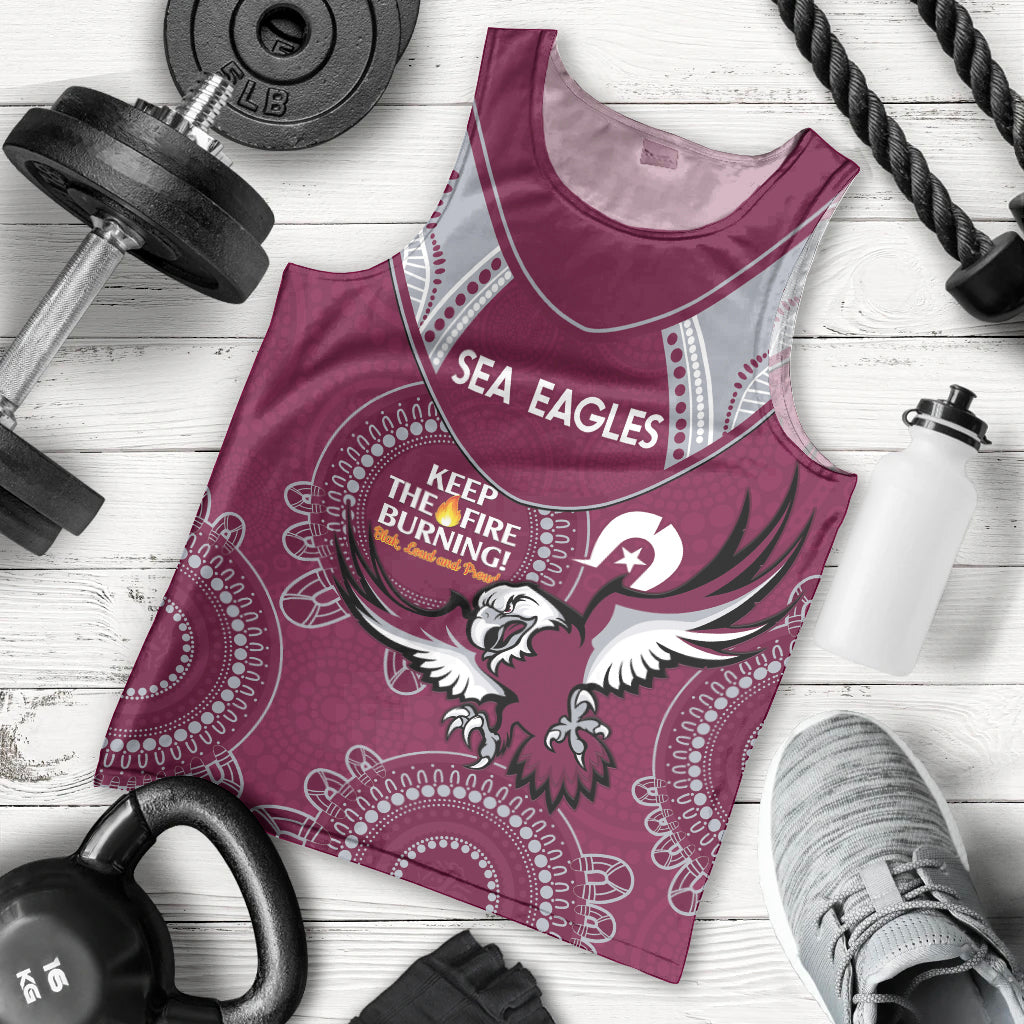 Custom NRL Sea Eagles NAIDOC Week Men Tank Top Keep The Fire Burning Indigenous Art - Vibe Hoodie Shop