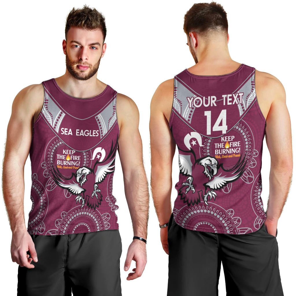 Custom NRL Sea Eagles NAIDOC Week Men Tank Top Keep The Fire Burning Indigenous Art - Vibe Hoodie Shop