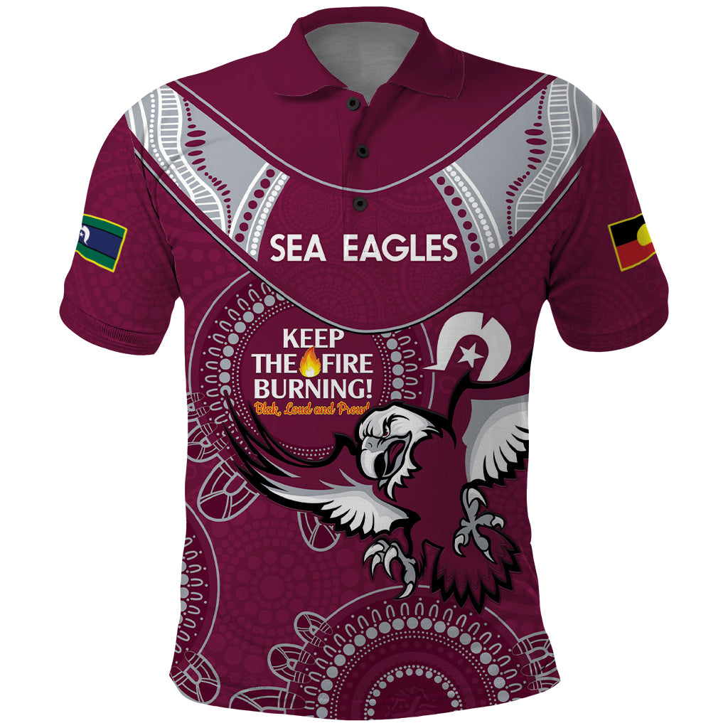 Custom NRL Sea Eagles NAIDOC Week Polo Shirt Keep The Fire Burning Indigenous Art - Vibe Hoodie Shop