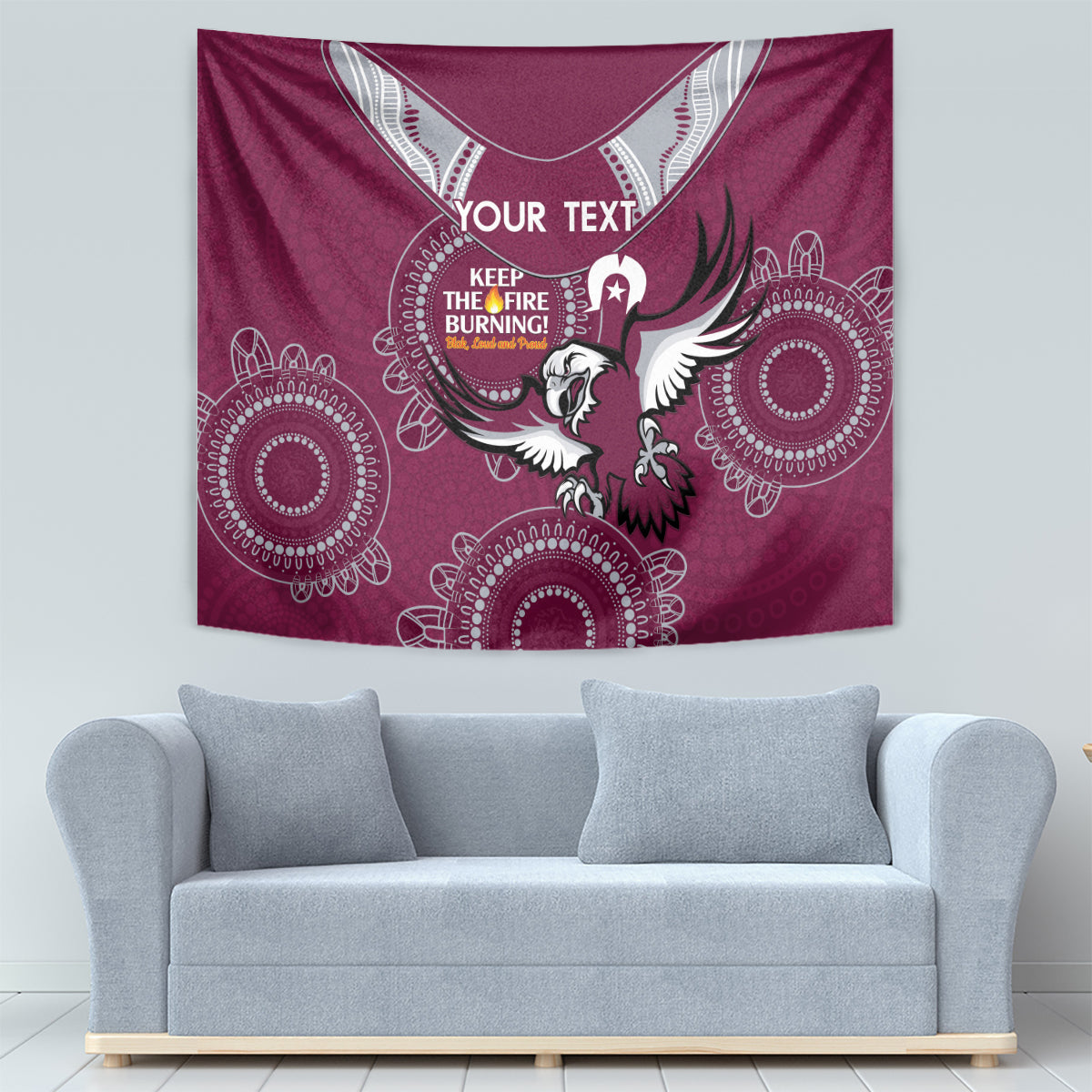 Custom NRL Sea Eagles NAIDOC Week Tapestry Keep The Fire Burning Indigenous Art - Vibe Hoodie Shop