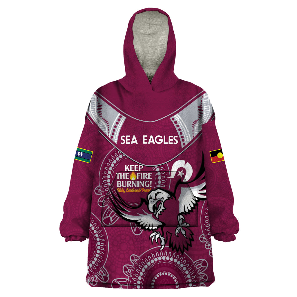 Custom NRL Sea Eagles NAIDOC Week Wearable Blanket Hoodie Keep The Fire Burning Indigenous Art - Vibe Hoodie Shop