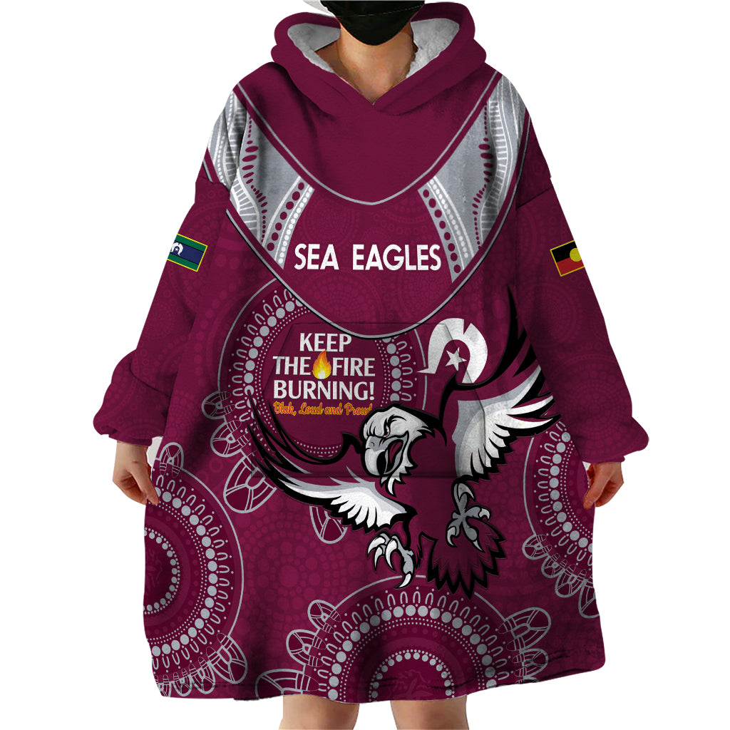 Custom NRL Sea Eagles NAIDOC Week Wearable Blanket Hoodie Keep The Fire Burning Indigenous Art - Vibe Hoodie Shop