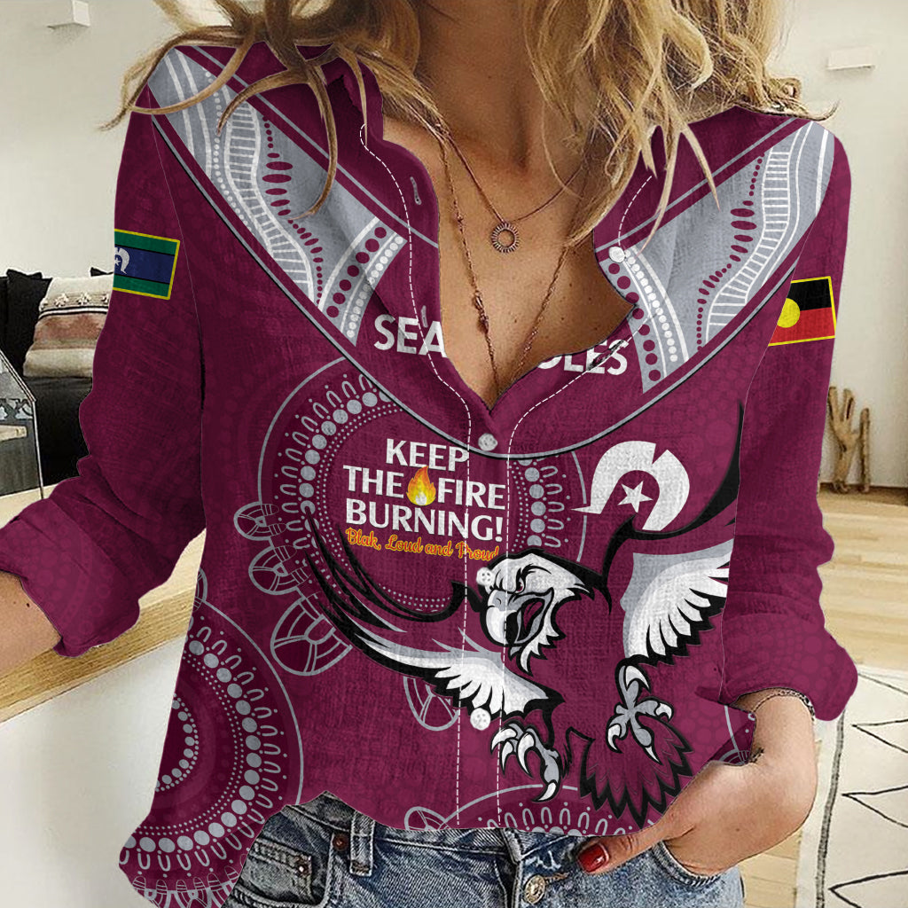 Custom NRL Sea Eagles NAIDOC Week Women Casual Shirt Keep The Fire Burning Indigenous Art - Vibe Hoodie Shop