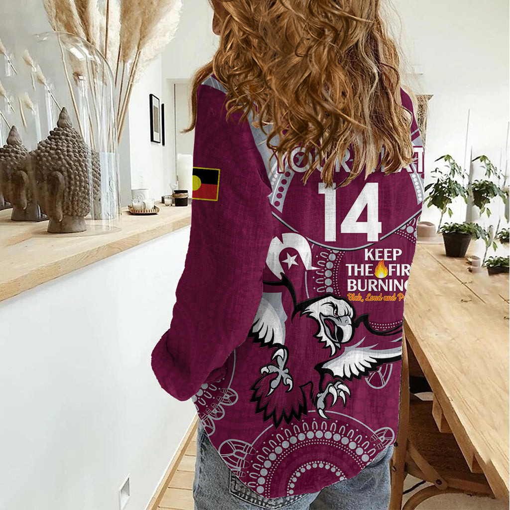 Custom NRL Sea Eagles NAIDOC Week Women Casual Shirt Keep The Fire Burning Indigenous Art - Vibe Hoodie Shop