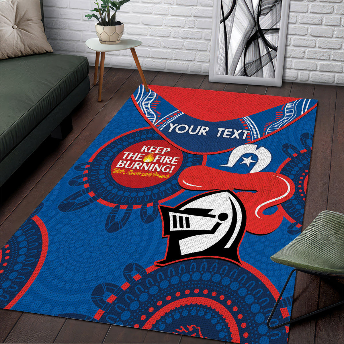 Custom NRL Knights NAIDOC Week Area Rug Keep The Fire Burning Indigenous Art - Vibe Hoodie Shop