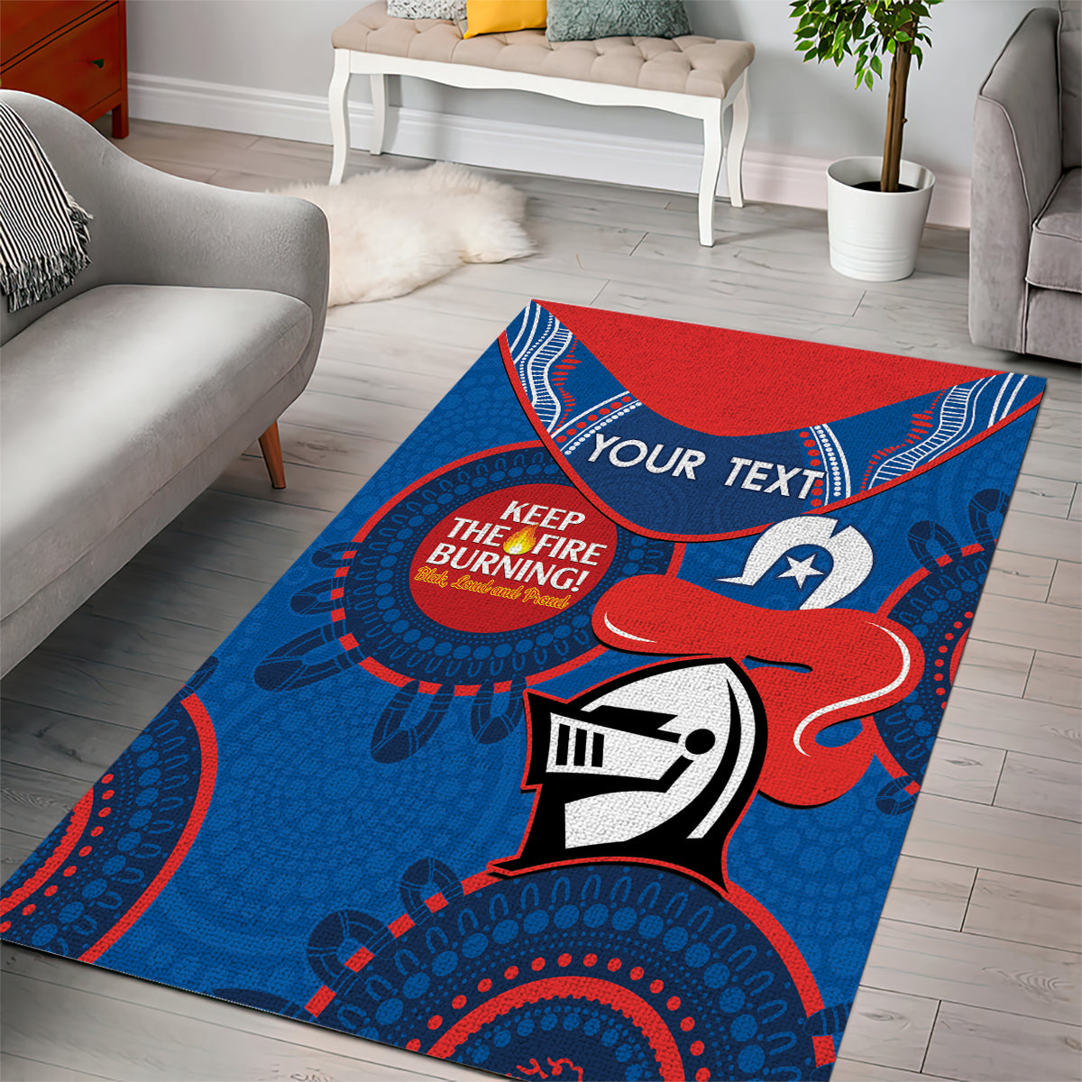 Custom NRL Knights NAIDOC Week Area Rug Keep The Fire Burning Indigenous Art - Vibe Hoodie Shop