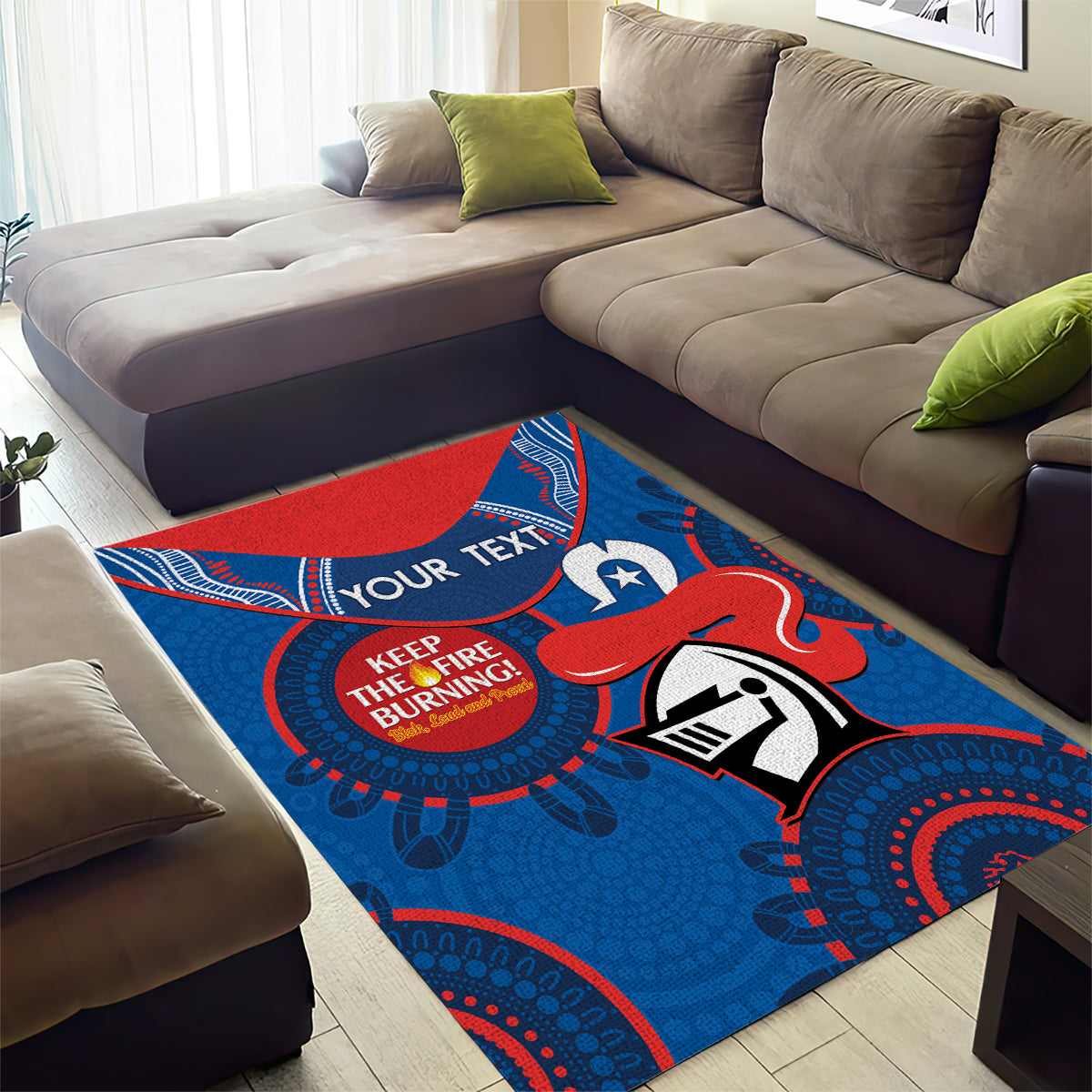 Custom NRL Knights NAIDOC Week Area Rug Keep The Fire Burning Indigenous Art - Vibe Hoodie Shop