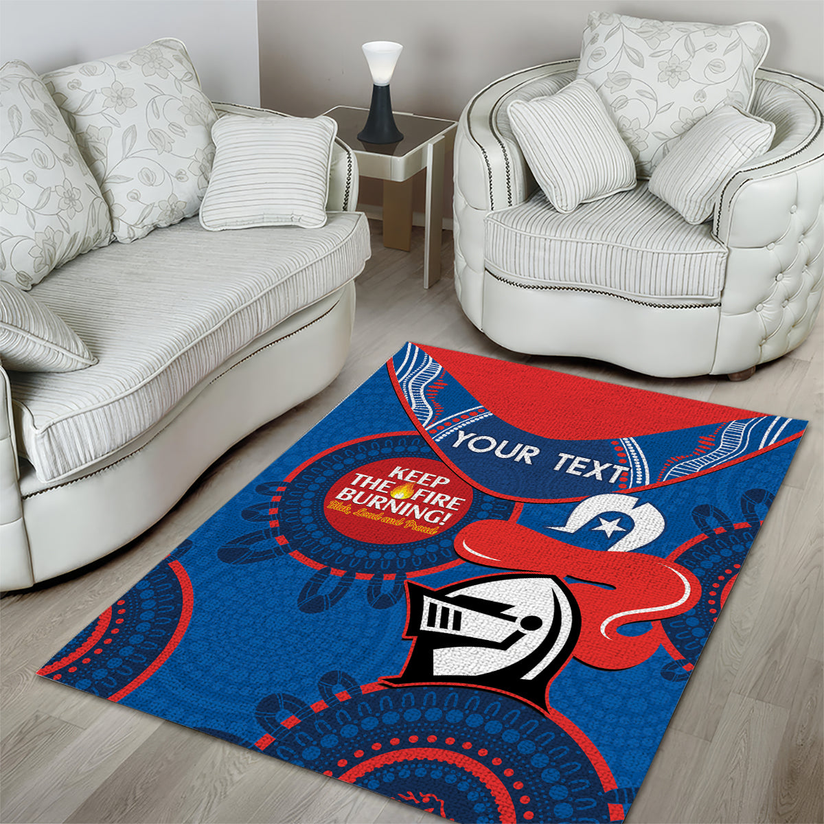 Custom NRL Knights NAIDOC Week Area Rug Keep The Fire Burning Indigenous Art - Vibe Hoodie Shop