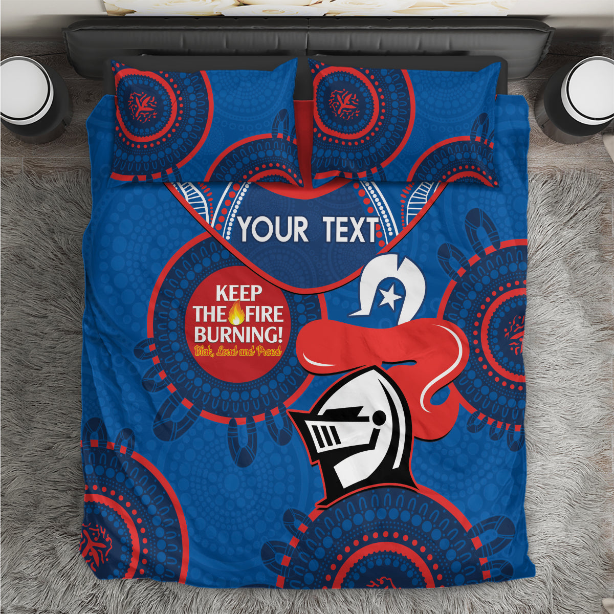 Custom NRL Knights NAIDOC Week Bedding Set Keep The Fire Burning Indigenous Art - Vibe Hoodie Shop