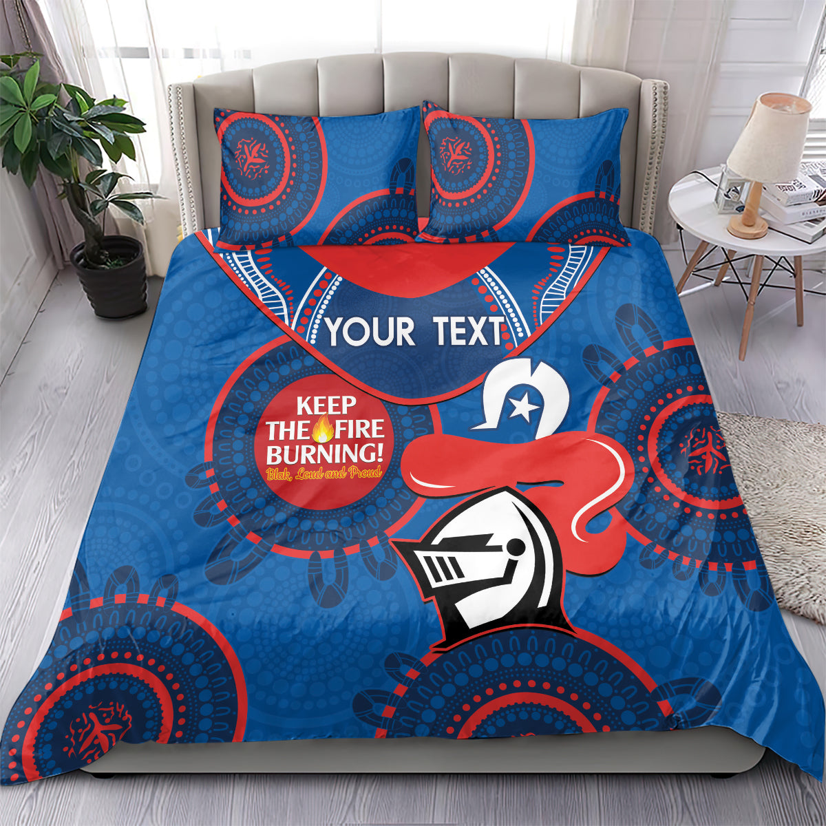 Custom NRL Knights NAIDOC Week Bedding Set Keep The Fire Burning Indigenous Art - Vibe Hoodie Shop