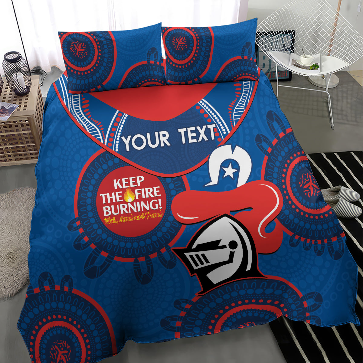 Custom NRL Knights NAIDOC Week Bedding Set Keep The Fire Burning Indigenous Art - Vibe Hoodie Shop