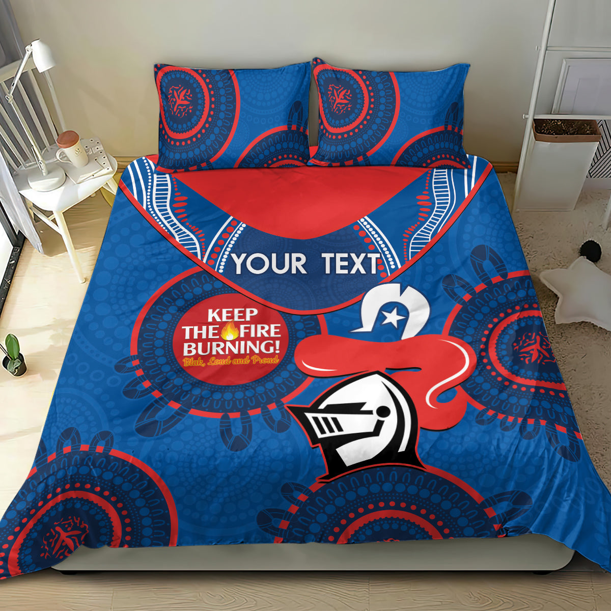 Custom NRL Knights NAIDOC Week Bedding Set Keep The Fire Burning Indigenous Art - Vibe Hoodie Shop