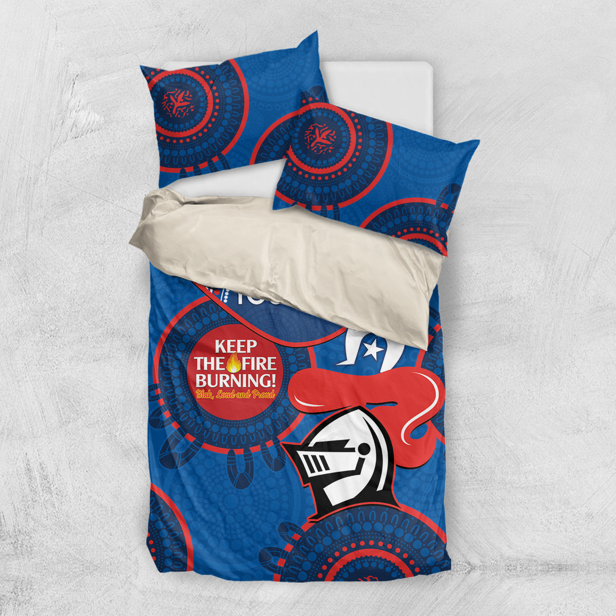 Custom NRL Knights NAIDOC Week Bedding Set Keep The Fire Burning Indigenous Art - Vibe Hoodie Shop