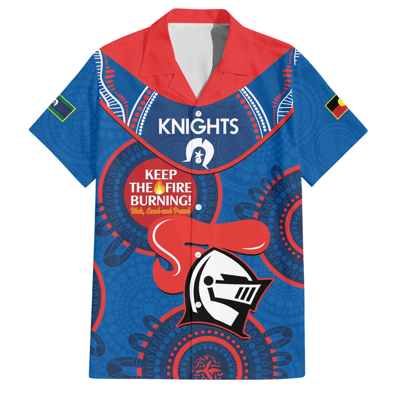 Custom NRL Knights NAIDOC Week Hawaiian Shirt Keep The Fire Burning Indigenous Art - Vibe Hoodie Shop