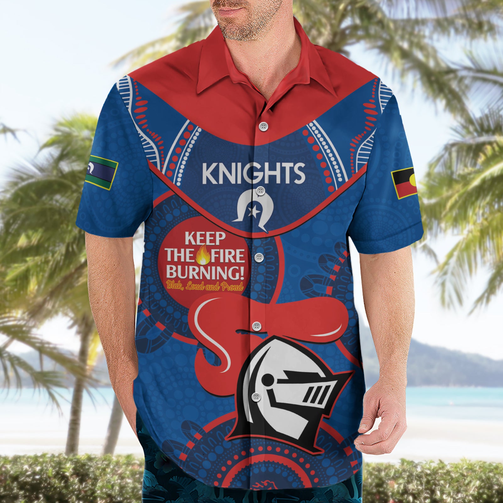 Custom NRL Knights NAIDOC Week Hawaiian Shirt Keep The Fire Burning Indigenous Art - Vibe Hoodie Shop