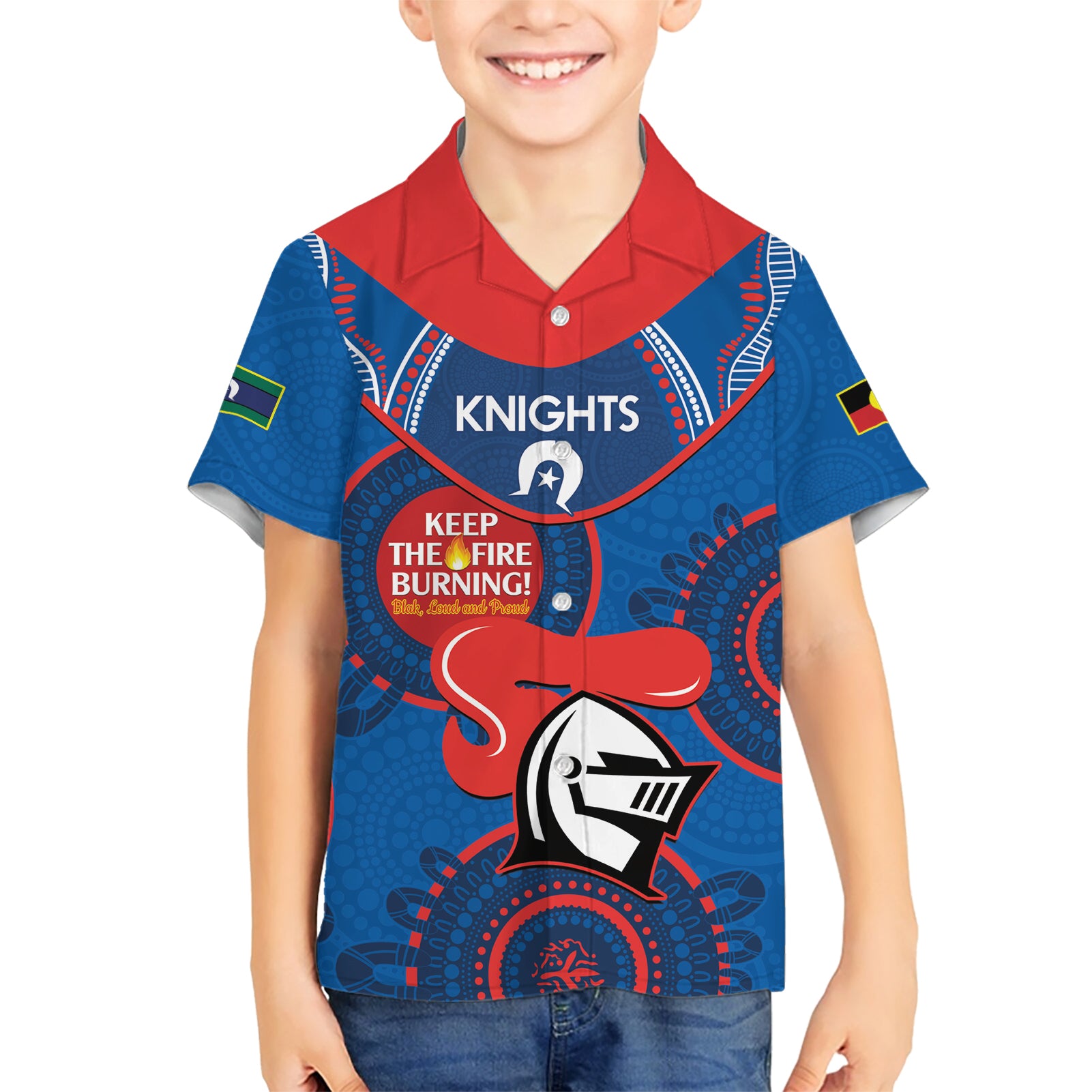 Custom NRL Knights NAIDOC Week Hawaiian Shirt Keep The Fire Burning Indigenous Art - Vibe Hoodie Shop