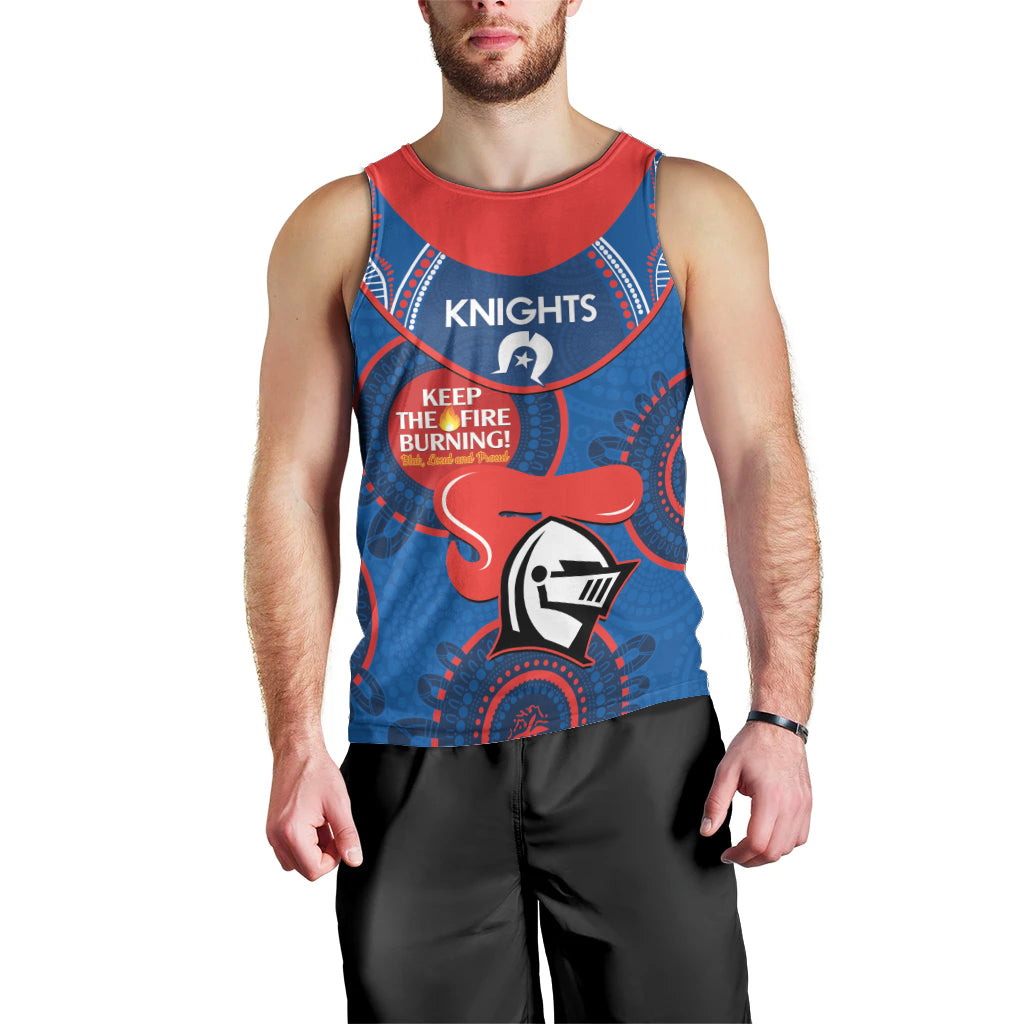 Custom NRL Knights NAIDOC Week Men Tank Top Keep The Fire Burning Indigenous Art - Vibe Hoodie Shop