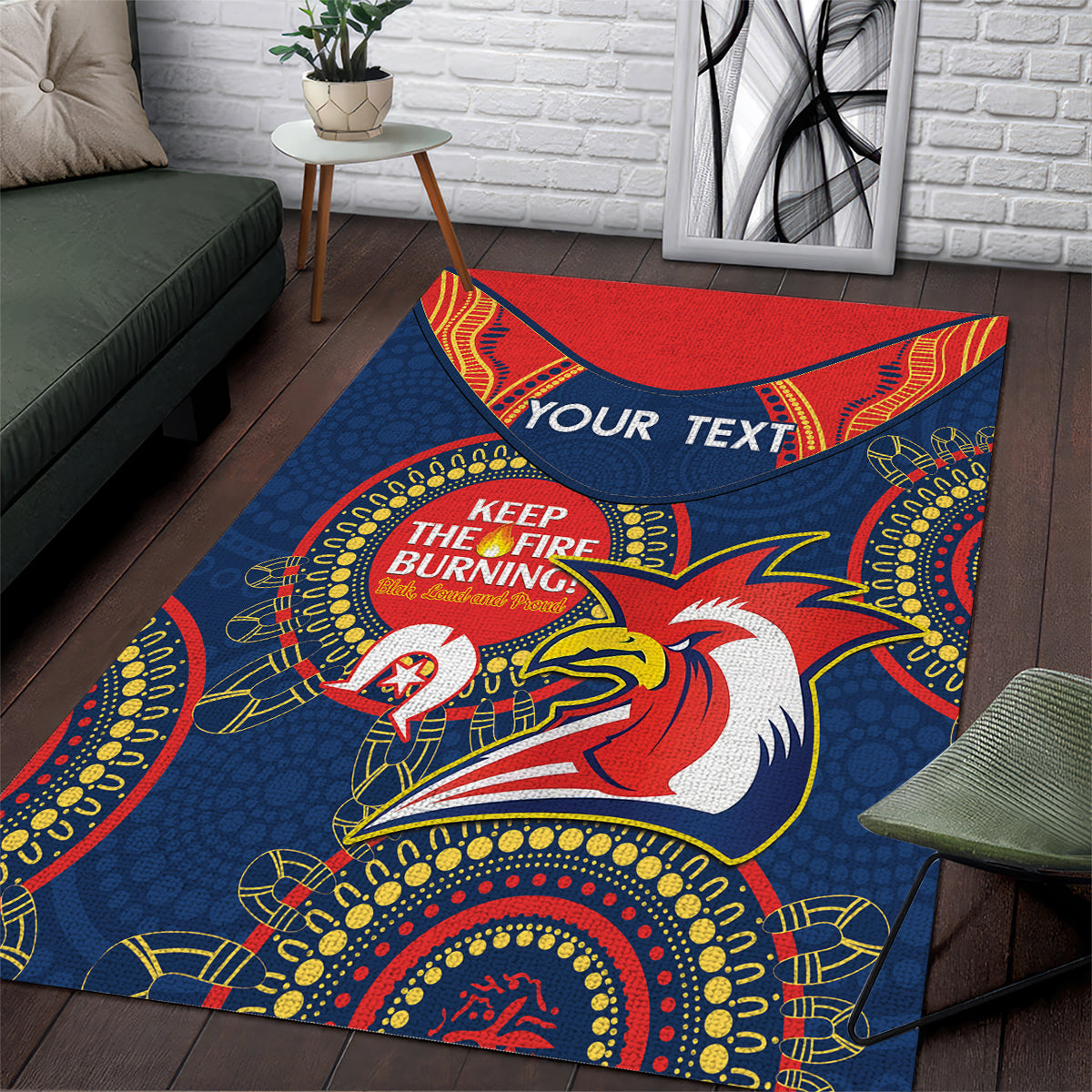 Custom NRL Roosters NAIDOC Week Area Rug Keep The Fire Burning Indigenous Art - Vibe Hoodie Shop