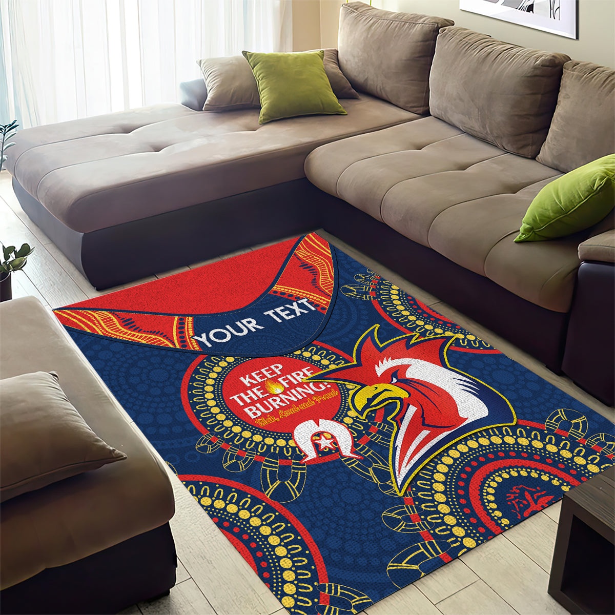 Custom NRL Roosters NAIDOC Week Area Rug Keep The Fire Burning Indigenous Art - Vibe Hoodie Shop