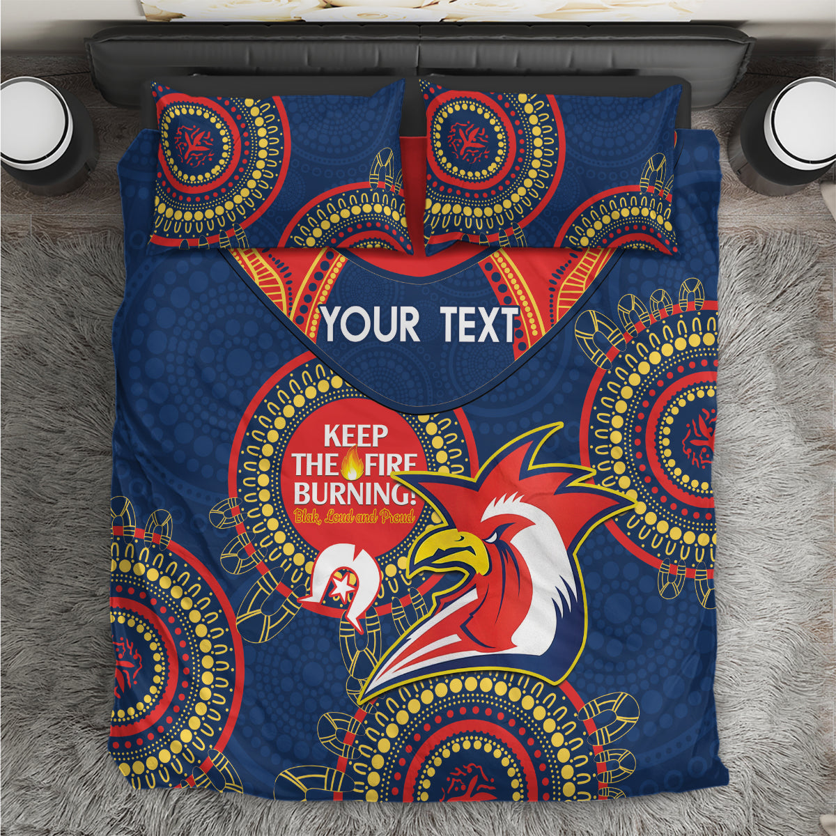 Custom NRL Roosters NAIDOC Week Bedding Set Keep The Fire Burning Indigenous Art - Vibe Hoodie Shop