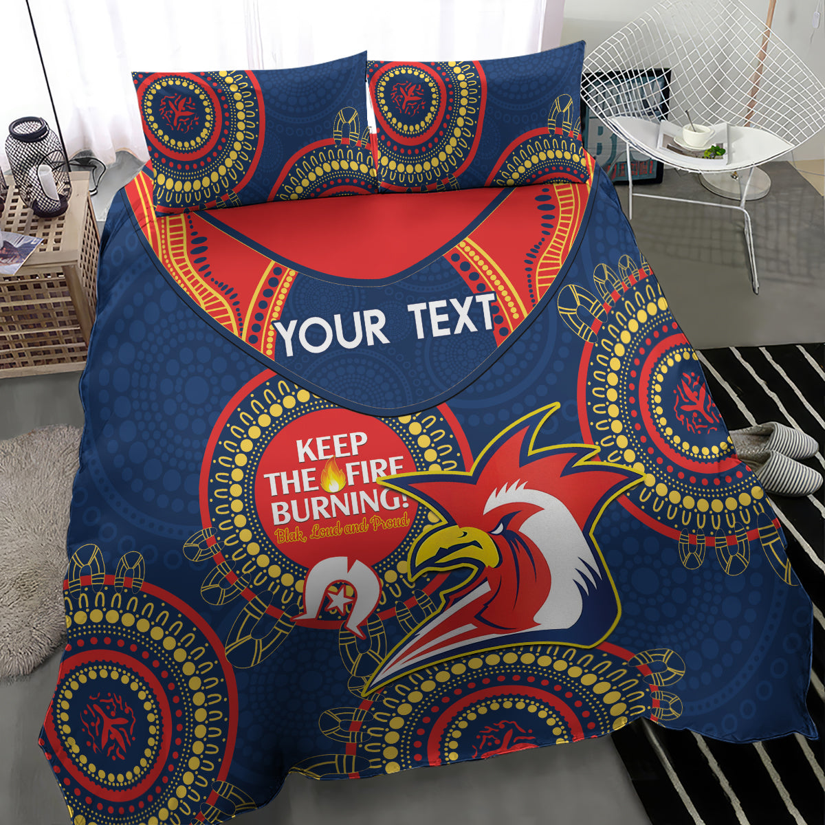 Custom NRL Roosters NAIDOC Week Bedding Set Keep The Fire Burning Indigenous Art - Vibe Hoodie Shop