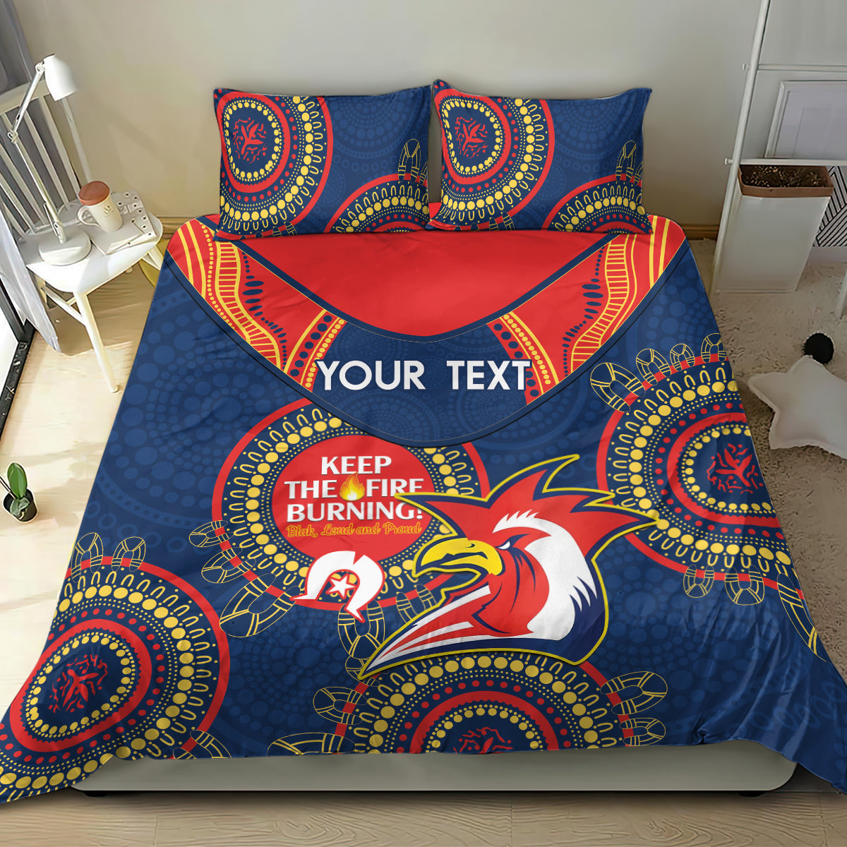 Custom NRL Roosters NAIDOC Week Bedding Set Keep The Fire Burning Indigenous Art - Vibe Hoodie Shop