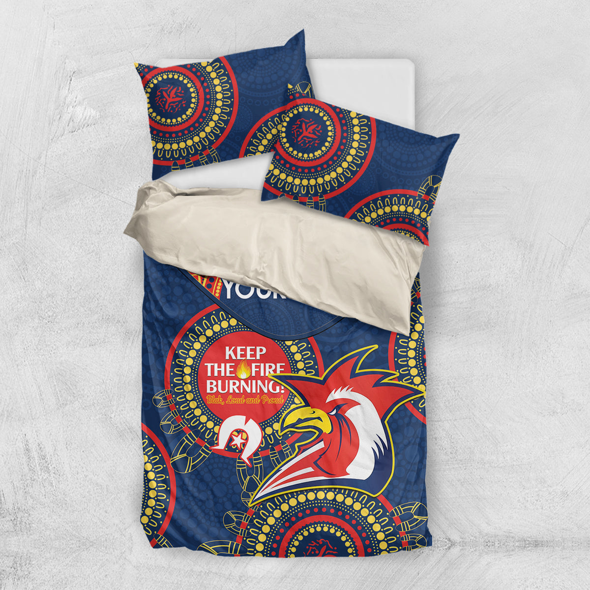Custom NRL Roosters NAIDOC Week Bedding Set Keep The Fire Burning Indigenous Art - Vibe Hoodie Shop