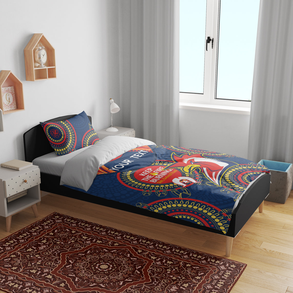 Custom NRL Roosters NAIDOC Week Bedding Set Keep The Fire Burning Indigenous Art - Vibe Hoodie Shop
