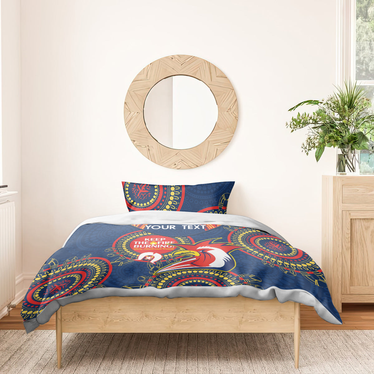 Custom NRL Roosters NAIDOC Week Bedding Set Keep The Fire Burning Indigenous Art - Vibe Hoodie Shop