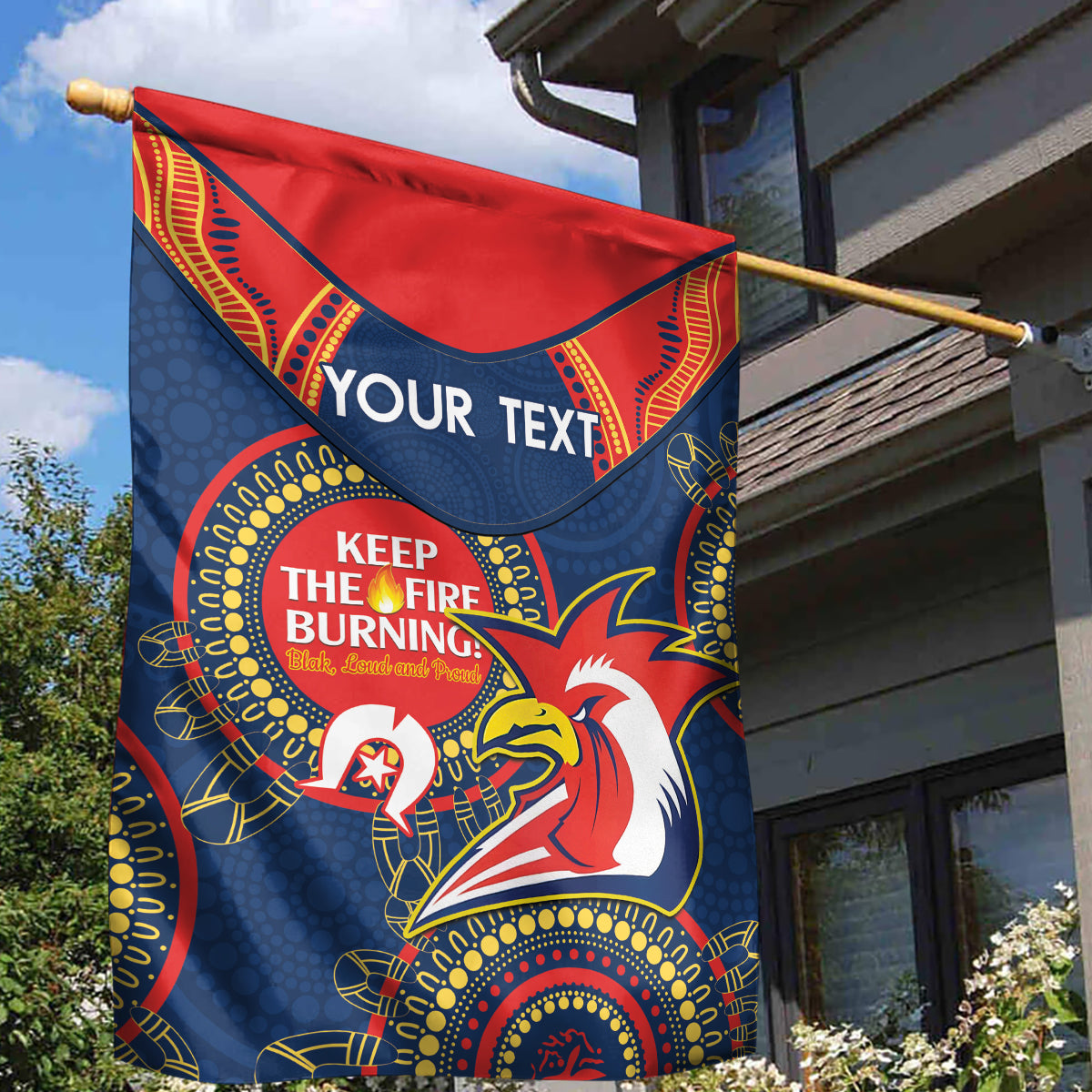 Custom NRL Roosters NAIDOC Week Garden Flag Keep The Fire Burning Indigenous Art - Vibe Hoodie Shop