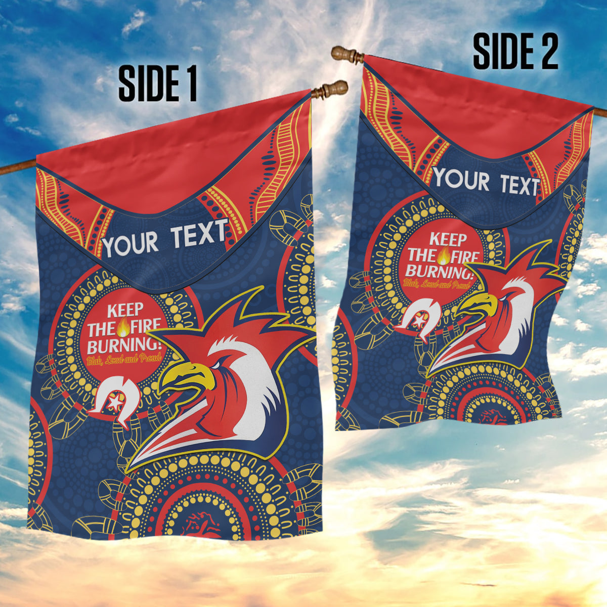 Custom NRL Roosters NAIDOC Week Garden Flag Keep The Fire Burning Indigenous Art - Vibe Hoodie Shop