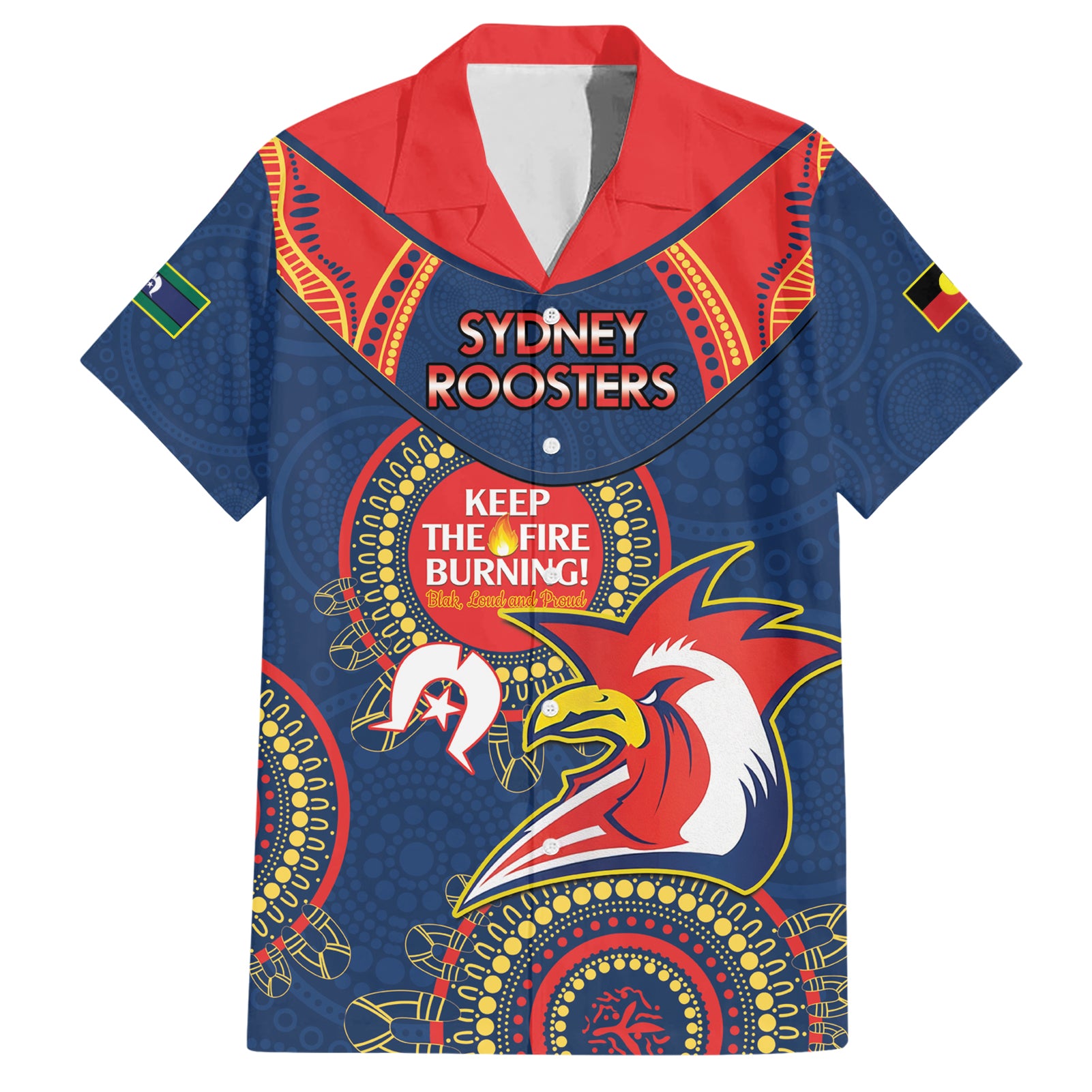 Custom NRL Roosters NAIDOC Week Hawaiian Shirt Keep The Fire Burning Indigenous Art - Vibe Hoodie Shop