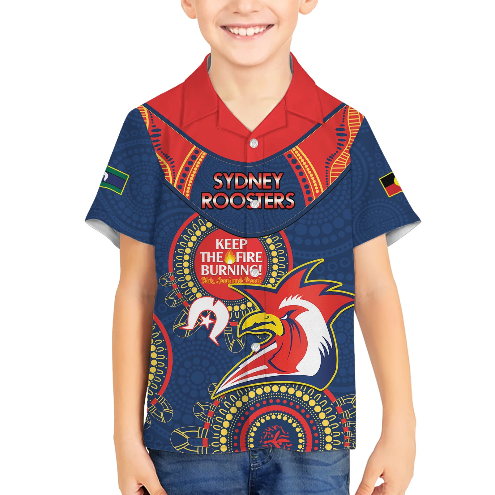 Custom NRL Roosters NAIDOC Week Hawaiian Shirt Keep The Fire Burning Indigenous Art - Vibe Hoodie Shop