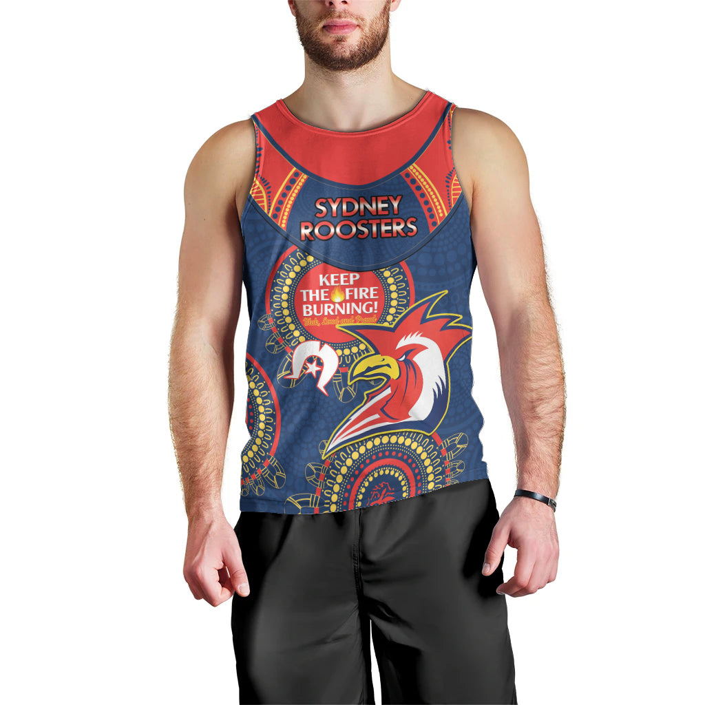 Custom NRL Roosters NAIDOC Week Men Tank Top Keep The Fire Burning Indigenous Art - Vibe Hoodie Shop