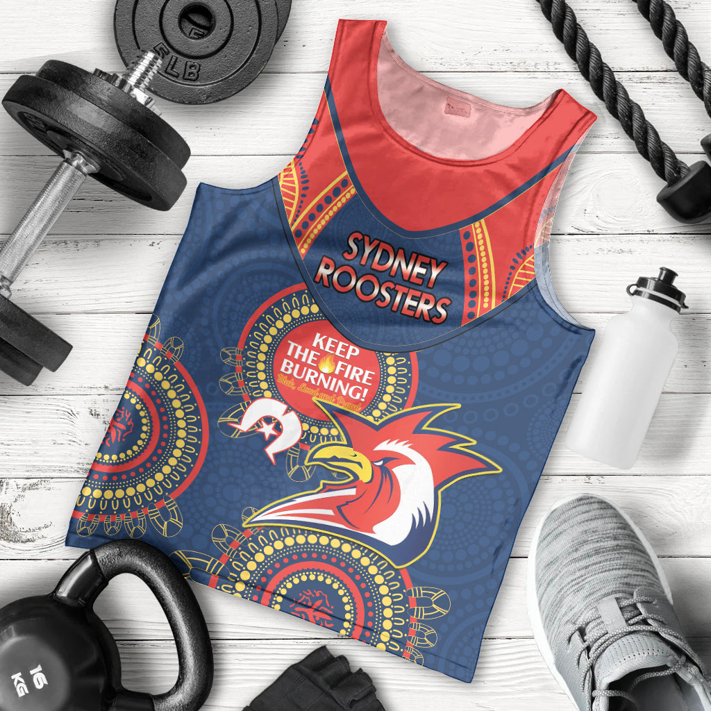 Custom NRL Roosters NAIDOC Week Men Tank Top Keep The Fire Burning Indigenous Art - Vibe Hoodie Shop