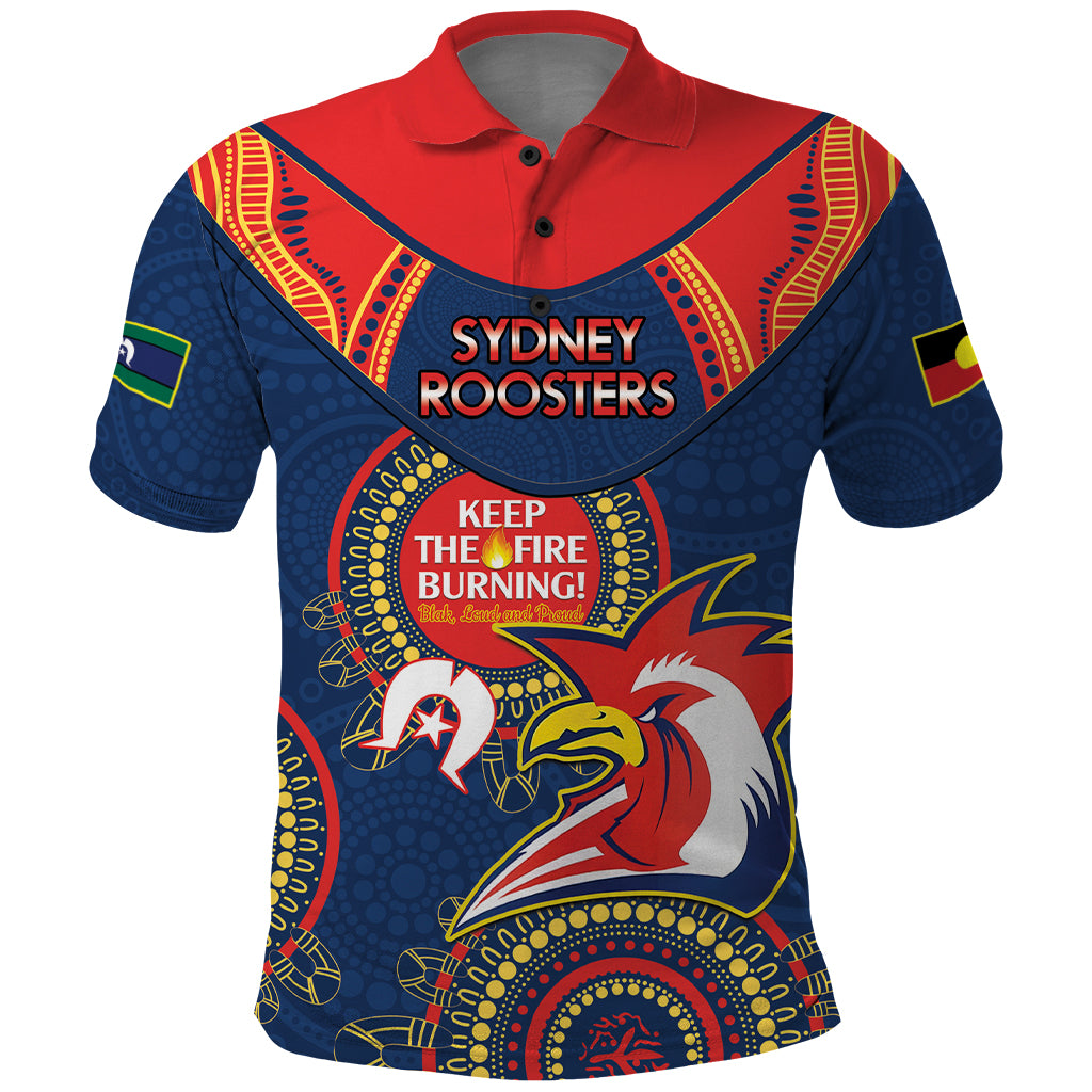 Custom NRL Roosters NAIDOC Week Polo Shirt Keep The Fire Burning Indigenous Art - Vibe Hoodie Shop