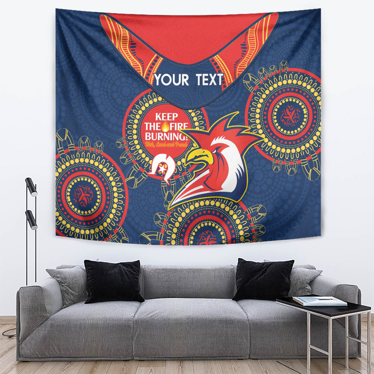 Custom NRL Roosters NAIDOC Week Tapestry Keep The Fire Burning Indigenous Art - Vibe Hoodie Shop