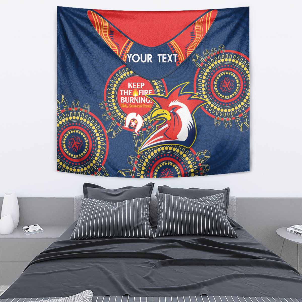 Custom NRL Roosters NAIDOC Week Tapestry Keep The Fire Burning Indigenous Art - Vibe Hoodie Shop