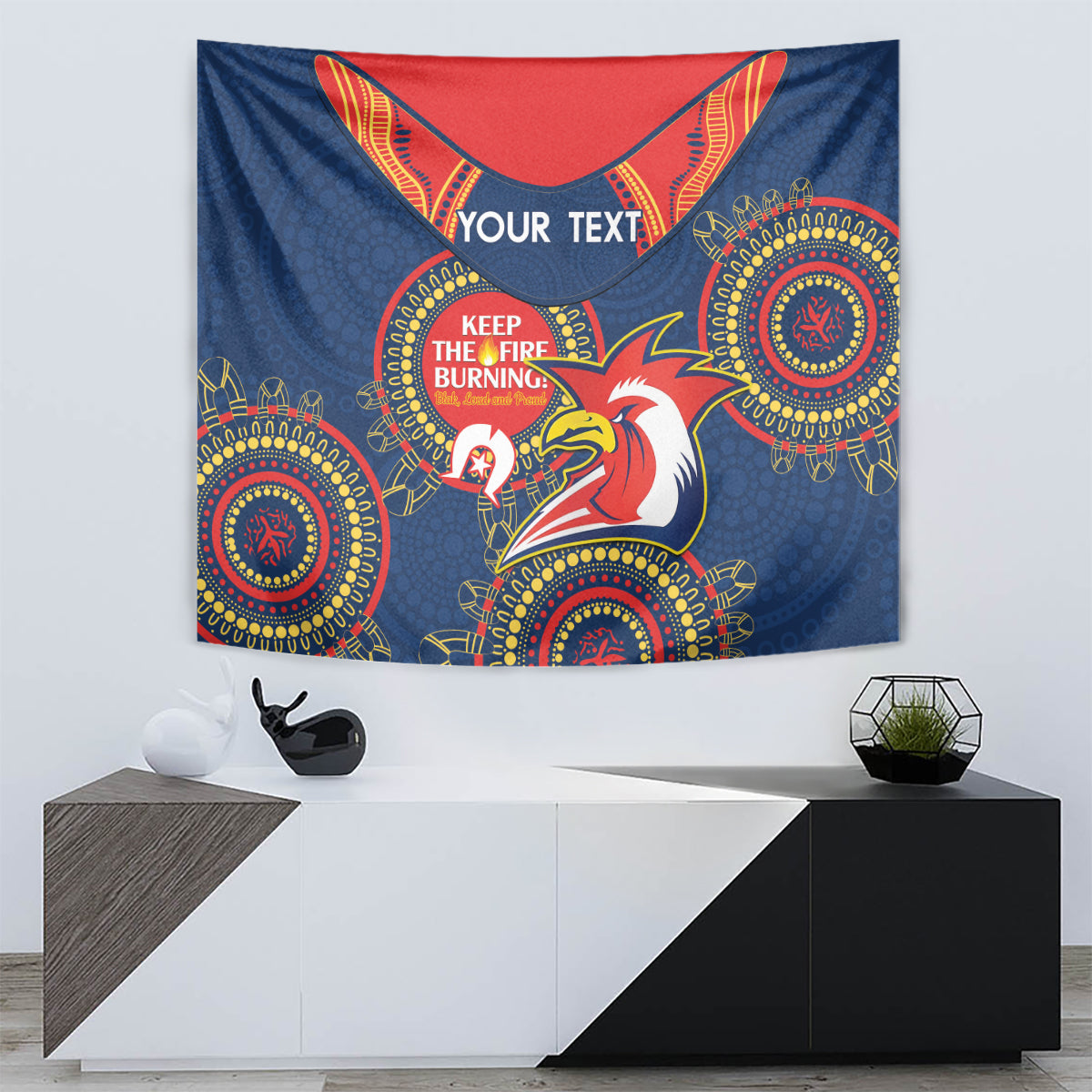 Custom NRL Roosters NAIDOC Week Tapestry Keep The Fire Burning Indigenous Art - Vibe Hoodie Shop