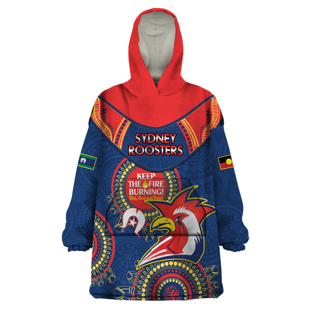 Custom NRL Roosters NAIDOC Week Wearable Blanket Hoodie Keep The Fire Burning Indigenous Art - Vibe Hoodie Shop