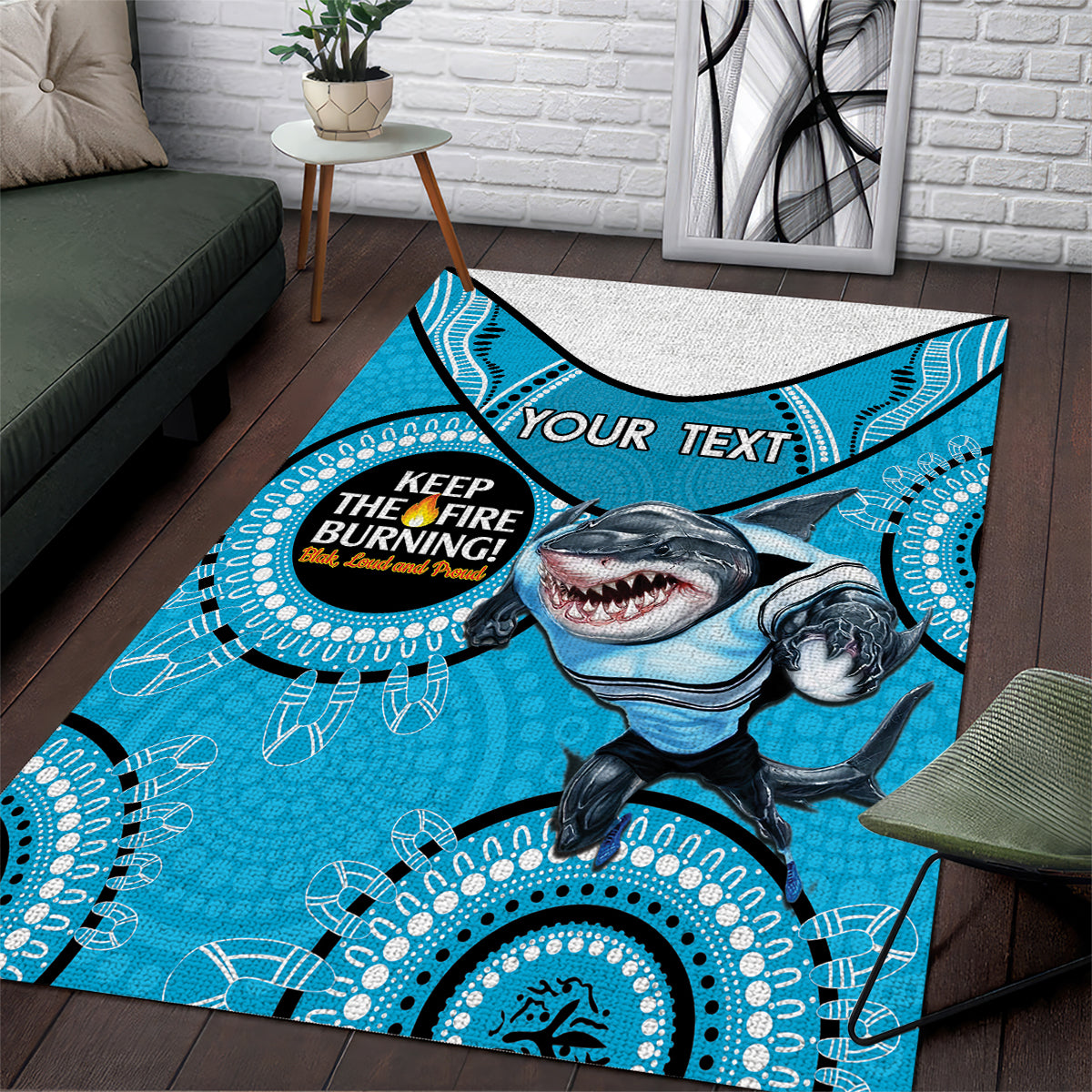 Custom NRL Sharks NAIDOC Week Area Rug Keep The Fire Burning Indigenous Art - Vibe Hoodie Shop