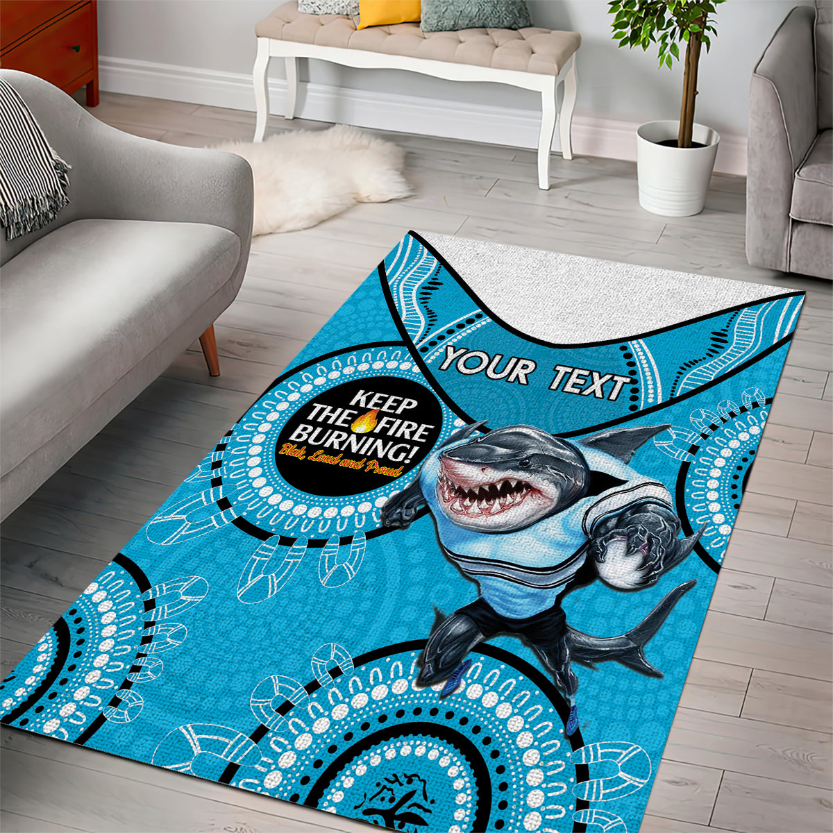 Custom NRL Sharks NAIDOC Week Area Rug Keep The Fire Burning Indigenous Art - Vibe Hoodie Shop