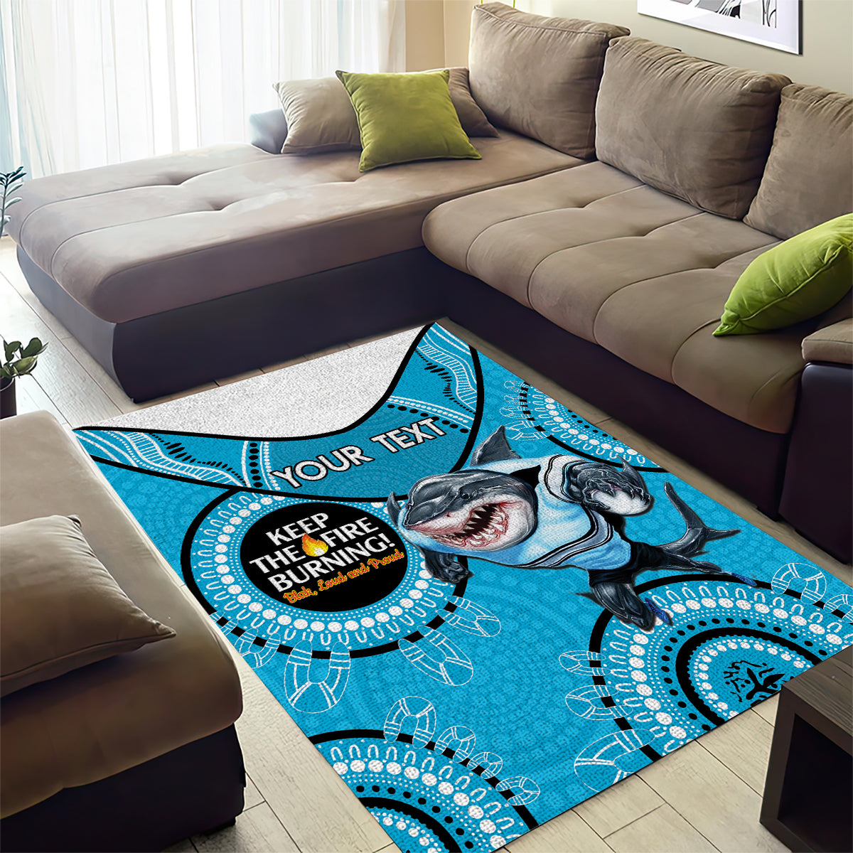 Custom NRL Sharks NAIDOC Week Area Rug Keep The Fire Burning Indigenous Art - Vibe Hoodie Shop