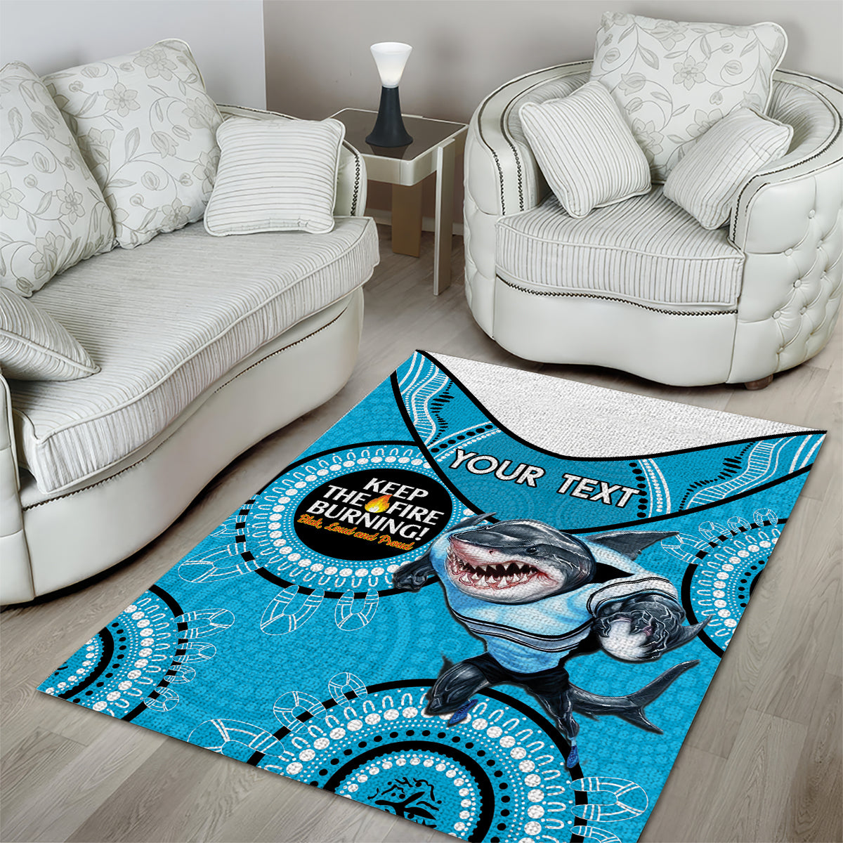 Custom NRL Sharks NAIDOC Week Area Rug Keep The Fire Burning Indigenous Art - Vibe Hoodie Shop