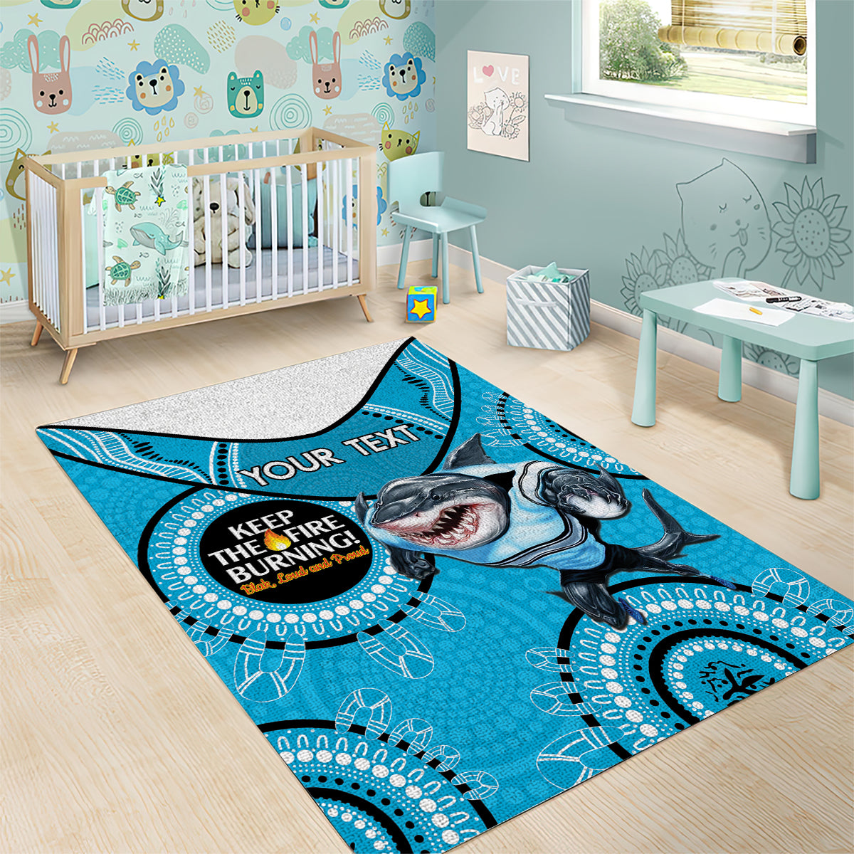 Custom NRL Sharks NAIDOC Week Area Rug Keep The Fire Burning Indigenous Art - Vibe Hoodie Shop